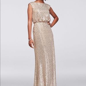 David's Bridal Long Sequin Blouson Dress